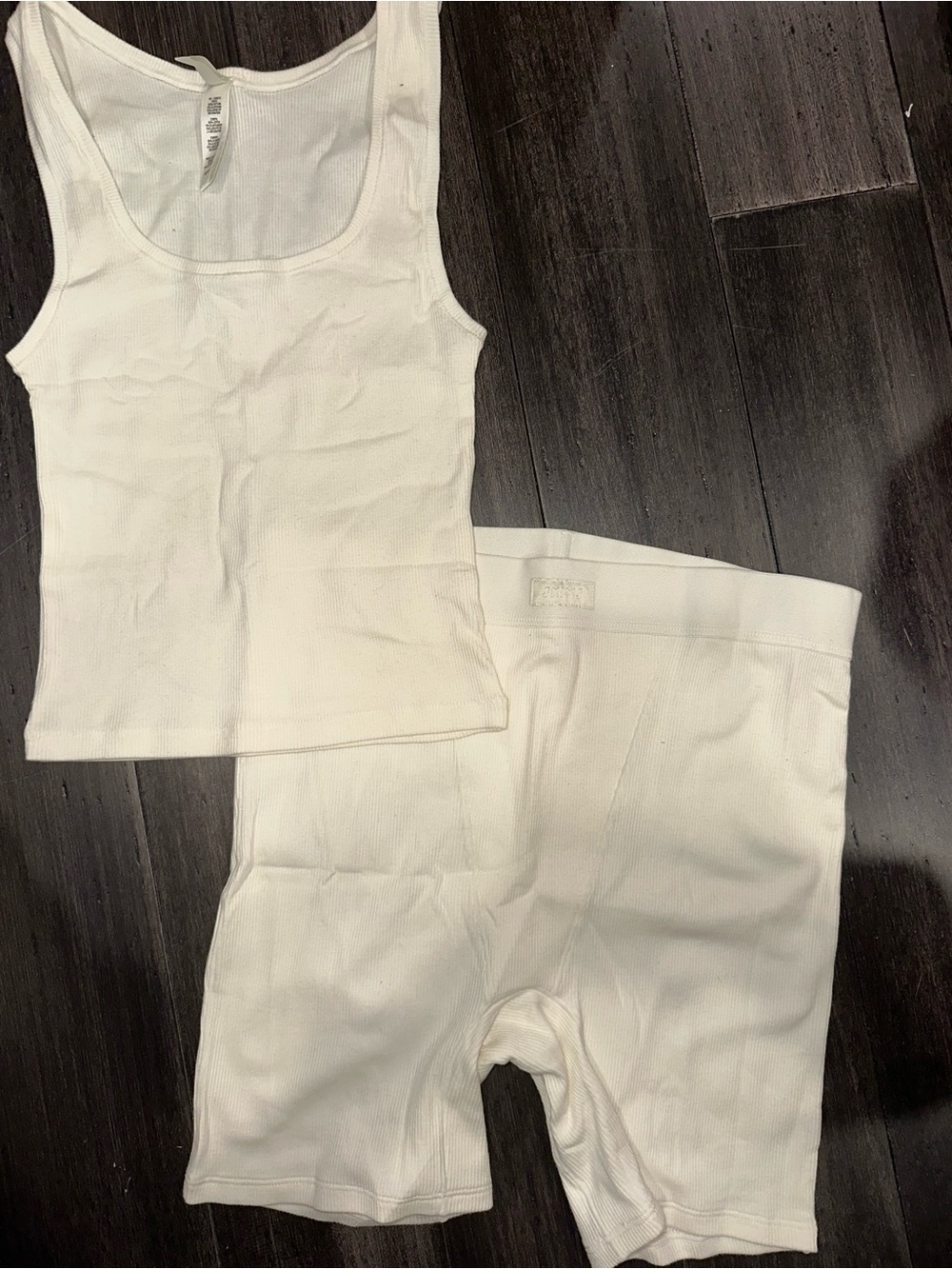 Skims Women’s Ribbed Tank and Biker Short Set — Bone (Off-white)